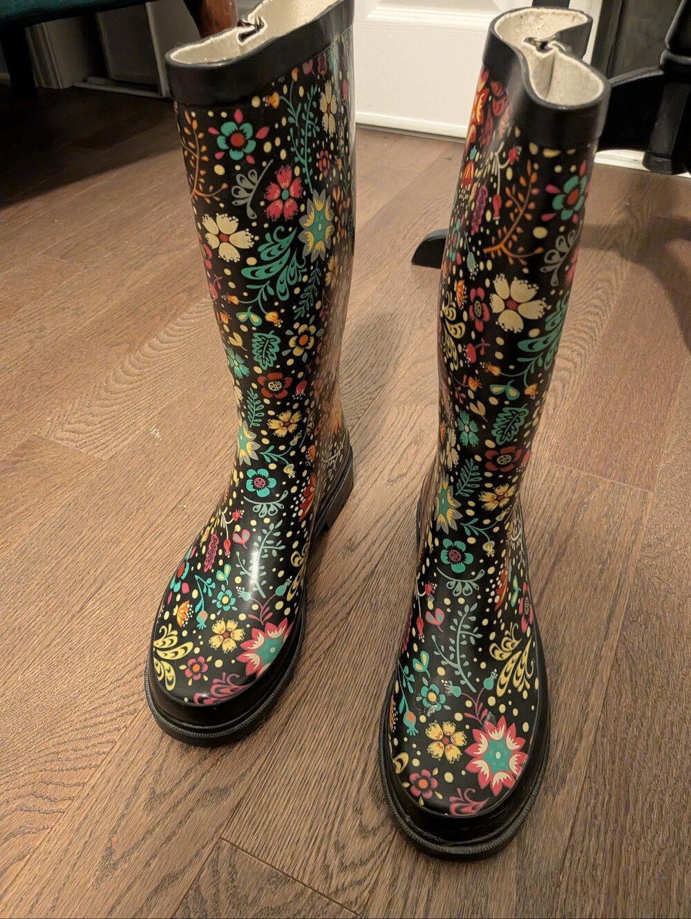 Western Chief - Gardena Play - Women's Black Floral Tall Rain Boots -